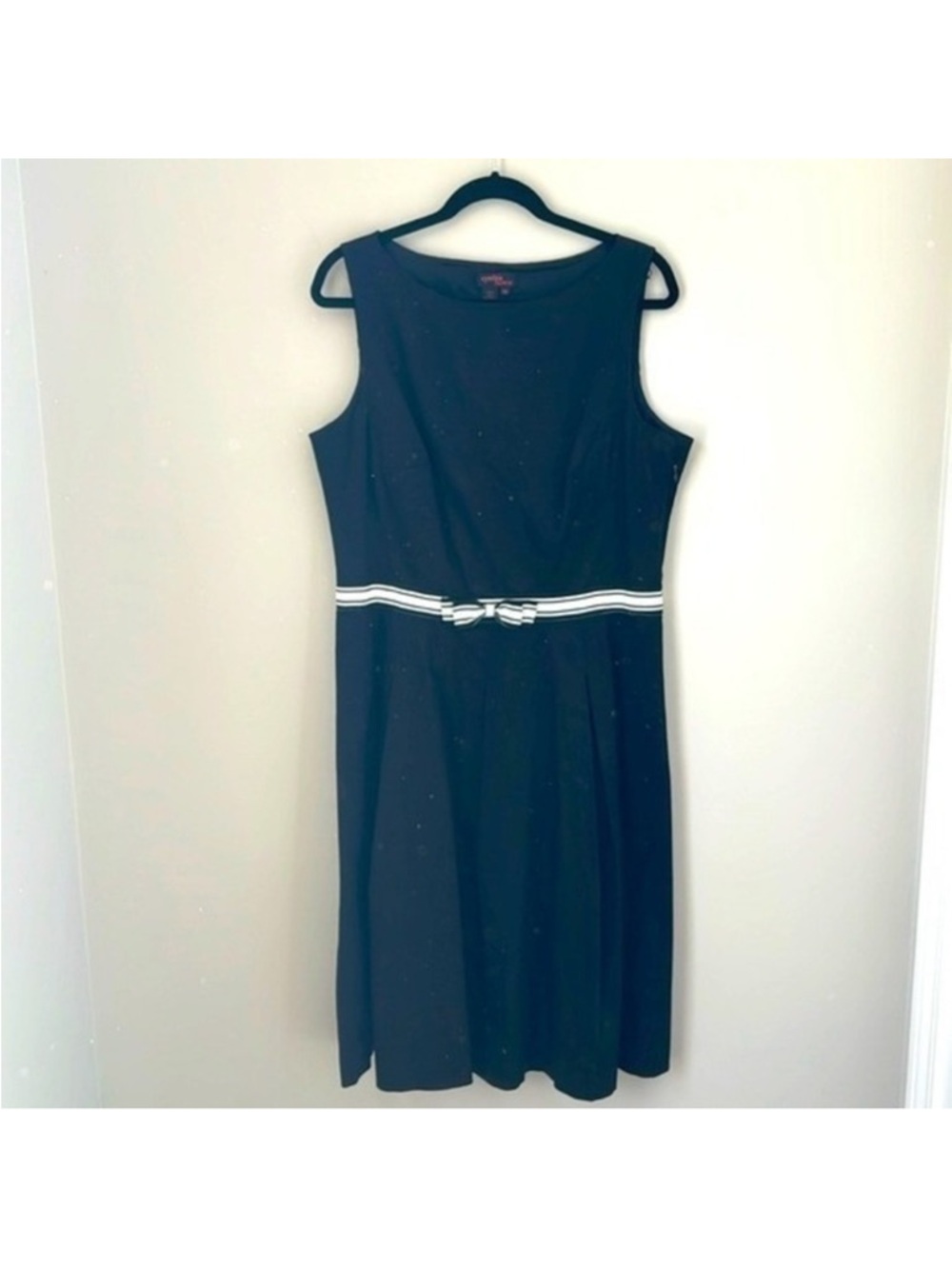 Cynthia Howie sz 8 Sleeveless Black dress fit flare snatched waist stripe ribbon - Picture 9 of 12